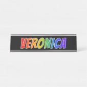 Voornaam "VERONICA": vun regenboogkleuren Bureau Naambordje (Voorkant)