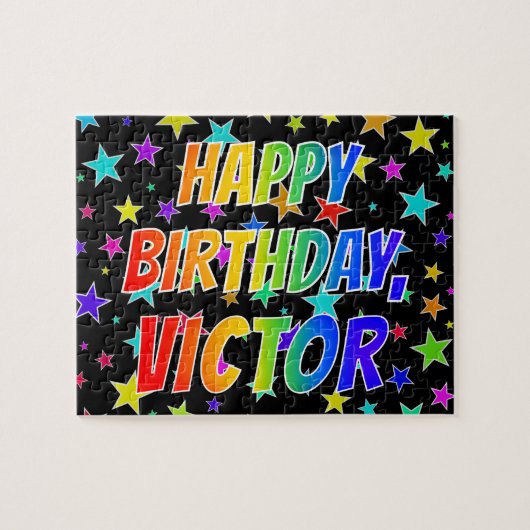 Voornaam "VICTOR", geun "HAPPY BIRTHDAY" Legpuzzel (Horizontaal)