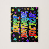 Voornaam "VICTOR", geun "HAPPY BIRTHDAY" Legpuzzel (Verticaal)
