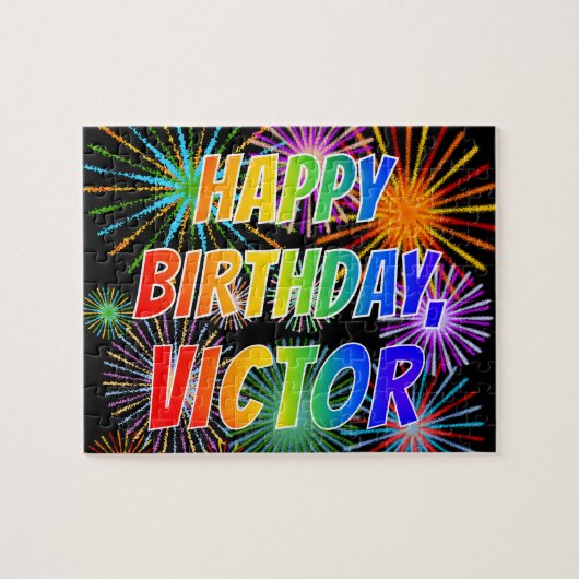 Voornaam "VICTOR", geun "HAPPY BIRTHDAY" Legpuzzel (Horizontaal)
