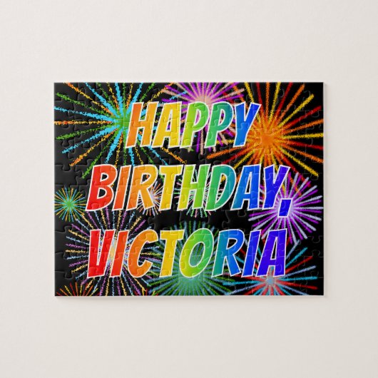 Voornaam "VICTORIA", geun "HAPPY BIRTHDAY" Legpuzzel (Horizontaal)
