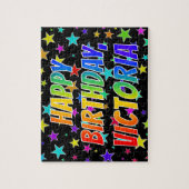 Voornaam "VICTORIA", geun "HAPPY BIRTHDAY" Legpuzzel (Verticaal)