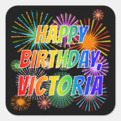 Voornaam "VICTORIA", geun "HAPPY BIRTHDAY" Vierkante Sticker (Voorkant)