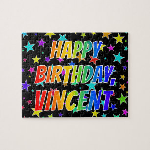 Voornaam "VINCENT", geun "HAPPY BIRTHDAY" Legpuzzel