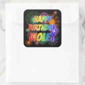Voornaam "VIOLET", geun "HAPPY BIRTHDAY" Vierkante Sticker (Tas)