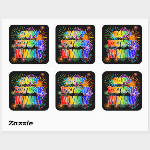Voornaam "VIVIAN", geun "HAPPY BIRTHDAY" Vierkante Sticker
