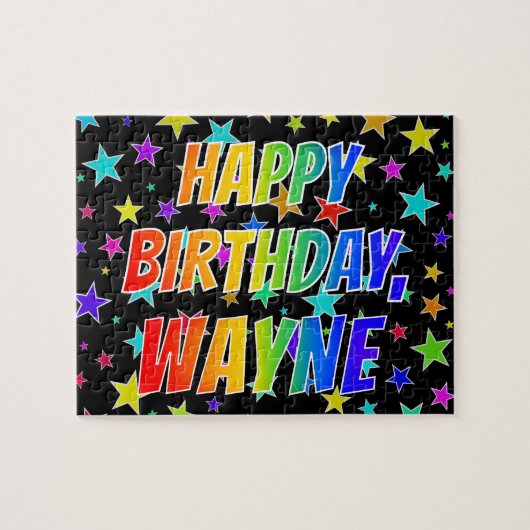 Voornaam WAYNE, Fun "HAPPY BIRTHDAY" Legpuzzel (Horizontaal)