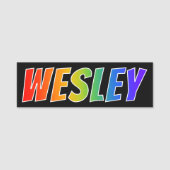 Voornaam "WESLEY": Fun Rainbow-kleuren Naamplaatje (Voorkant)
