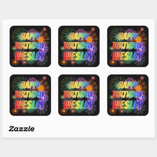Voornaam "WESLEY", geun "HAPPY BIRTHDAY" Vierkante Sticker (Vel)