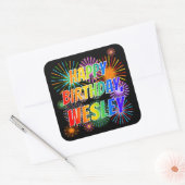 Voornaam "WESLEY", geun "HAPPY BIRTHDAY" Vierkante Sticker (Envelop)