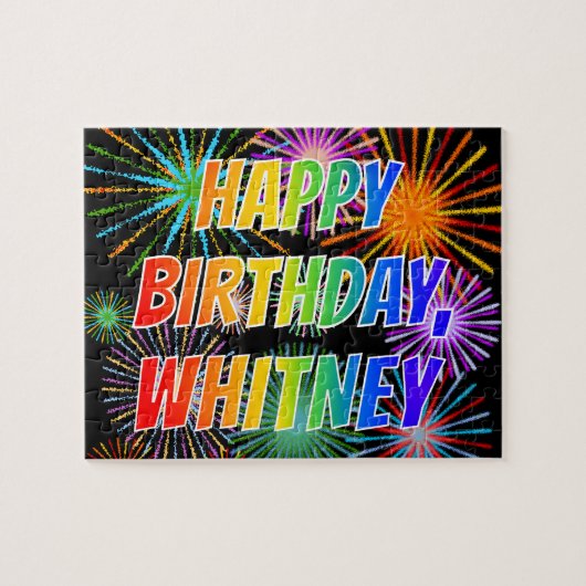 Voornaam "WHITNEY", geun "HAPPY BIRTHDAY" Legpuzzel (Horizontaal)