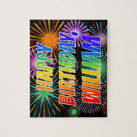 Voornaam "WILLIAM", geun "HAPPY BIRTHDAY" Legpuzzel (Verticaal)