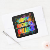 Voornaam "WILLIAM", geun "HAPPY BIRTHDAY" Vierkante Sticker (Envelop)