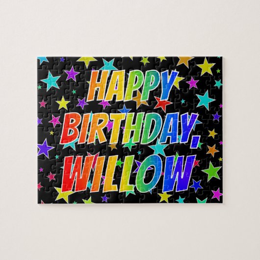 Voornaam "WILLOW", geun "HAPPY BIRTHDAY" Legpuzzel (Horizontaal)