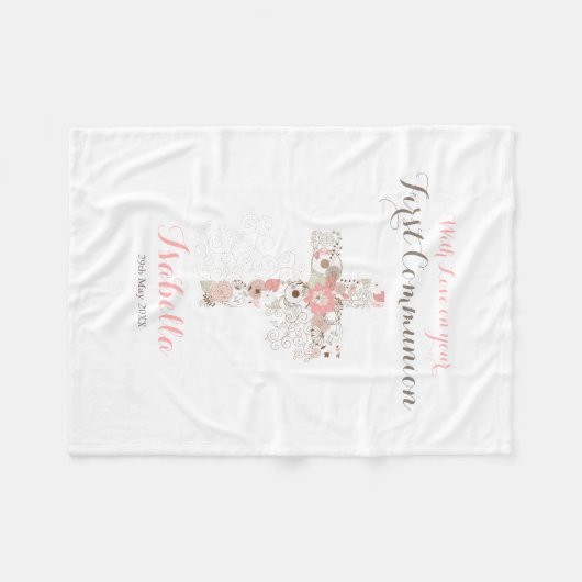 Voornaam witte florale kruis naam fleece bla deken (Voorkant (Horizontaal))
