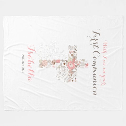 Voornaam witte florale kruis naam fleece bla deken (Voorkant (Horizontaal))