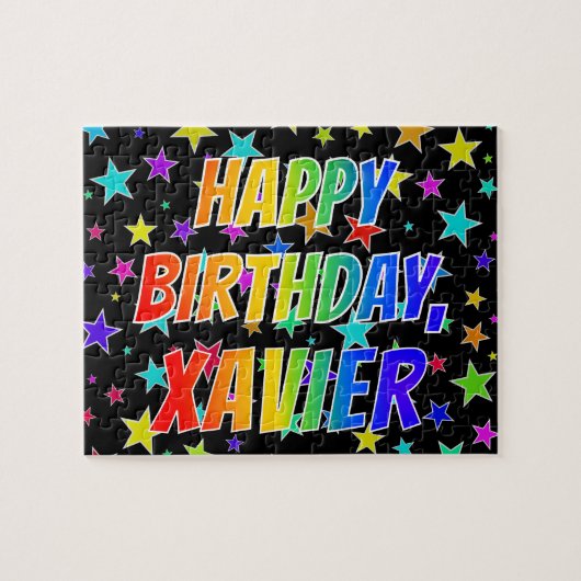 Voornaam XAVIER, Fun "HAPPY BIRTHDAY" Legpuzzel (Horizontaal)