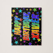Voornaam XAVIER, Fun "HAPPY BIRTHDAY" Legpuzzel (Verticaal)