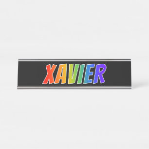 Voornaam "XAVIER": vun regenboogkleuren Bureau Naambordje