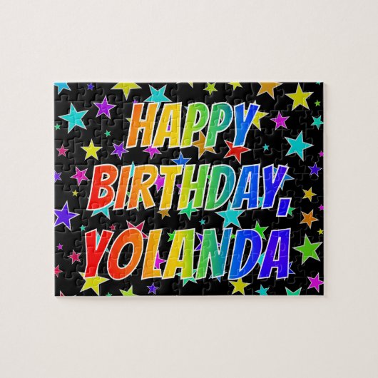 Voornaam "YOLANDA", geun "HAPPY BIRTHDAY" Legpuzzel (Horizontaal)