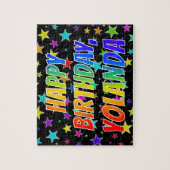 Voornaam "YOLANDA", geun "HAPPY BIRTHDAY" Legpuzzel (Verticaal)