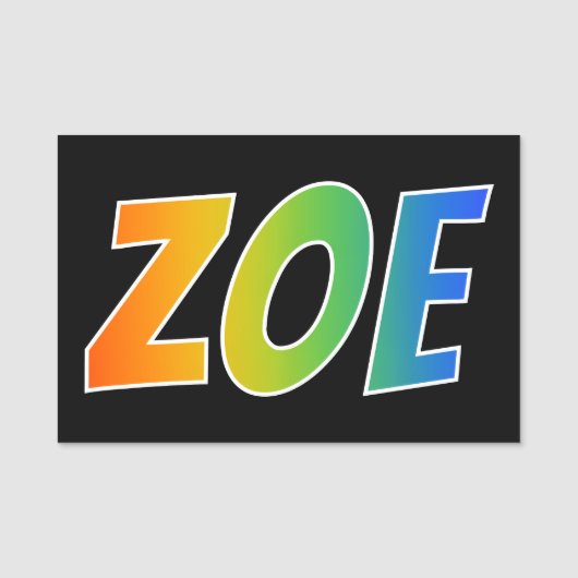 Voornaam "ZOE": Fun Rainbow-kleuren Naamplaatje (Voorkant)