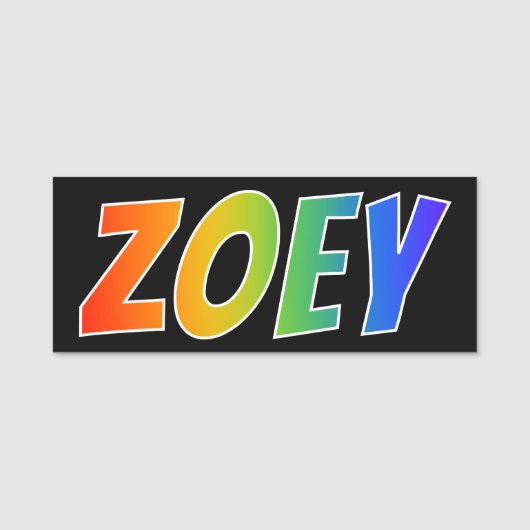 Voornaam "ZOEY": Fun Rainbow-kleuren Naamplaatje (Voorkant)