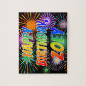 Voornaam "ZOEY", vun "HAPPY BIRTHDAY" Legpuzzel (Verticaal)