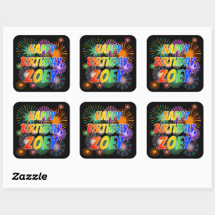 Voornaam "ZOEY", vun "HAPPY BIRTHDAY" Vierkante Sticker
