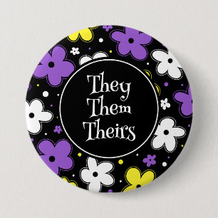 Voornaamwoorden! Nonbinary Pride Vlag Bloemen Dood Ronde Button 7,6 Cm