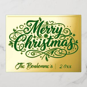 Voornamelijk goud, vrolijk kerstfeest, groen folie feestdagen briefkaart