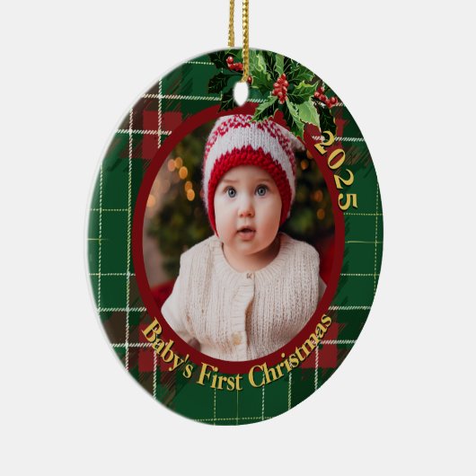 Voornamelijk groen geplakt | De eerste kerstfoto v Keramisch Ornament (Rechts)