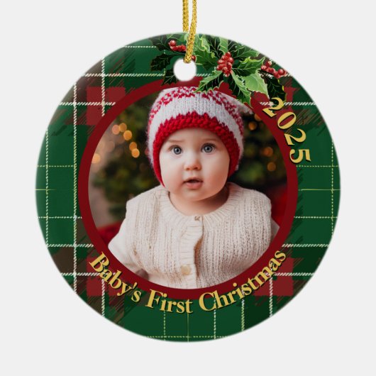 Voornamelijk groen geplakt | De eerste kerstfoto v Keramisch Ornament (Voorkant)