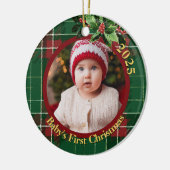 Voornamelijk groen geplakt | De eerste kerstfoto v Keramisch Ornament (Links)