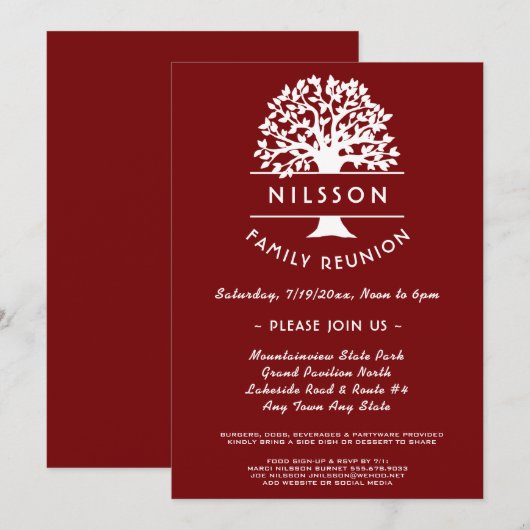 Voorouderboom Berry Red Family Reunion Uitnodiging (Voorkant / Achterkant)
