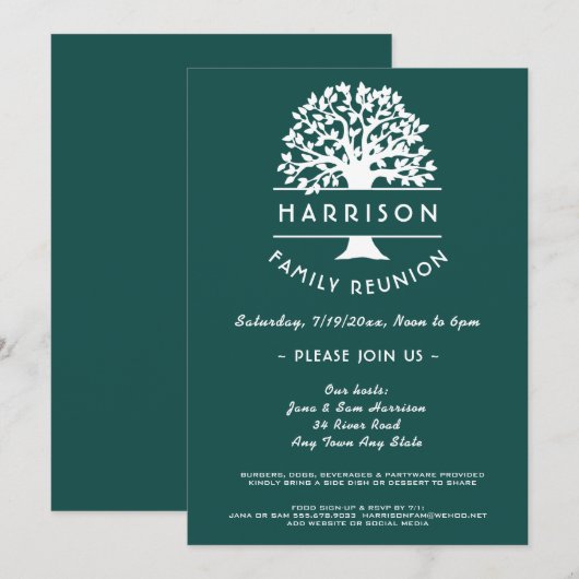 Voorouderboom Blauw Groen Familie Reünie Uitnodigi Kaart (Voorkant / Achterkant)