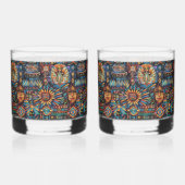 Voorouderlijk kobalt "Pre-Columbian Tapestry" Rock Whisky Glas (Voorkant)