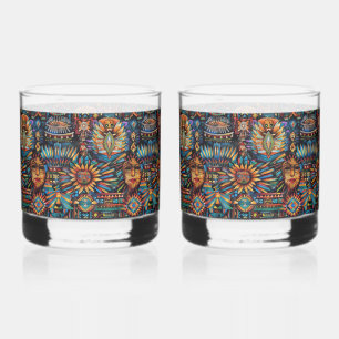 Voorouderlijk kobalt "Pre-Columbian Tapestry" Rock Whisky Glas