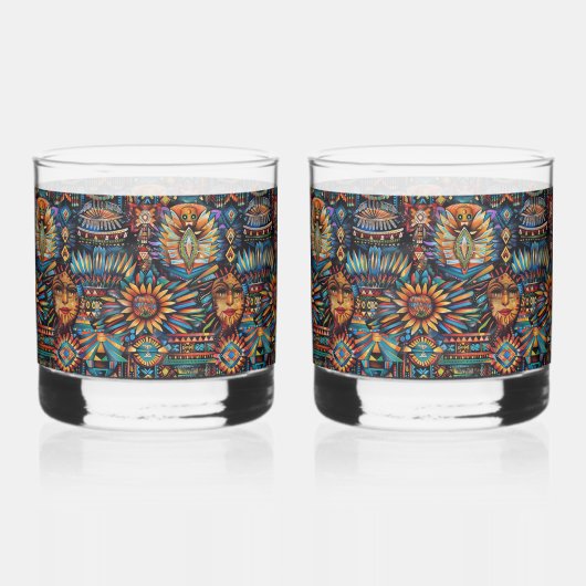 Voorouderlijk kobalt "Pre-Columbian Tapestry" Rock Whisky Glas (Voorkant)