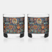 Voorouderlijk kobalt "Pre-Columbian Tapestry" Rock Whisky Glas (Achterkant)