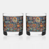 Voorouderlijk kobalt "Pre-Columbian Tapestry" Rock Whisky Glas (Links)