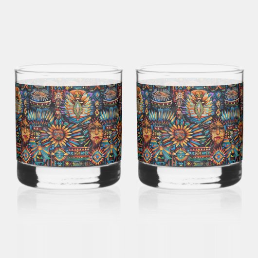 Voorouderlijk kobalt "Pre-Columbian Tapestry" Rock Whisky Glas (Links)