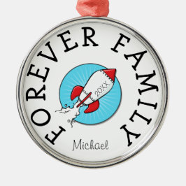 Voorover familie kinder retroRocketship-adoptietoe Metalen Ornament