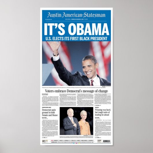 Voorpagina Austin American-Statesman Verkiezingsda Poster (Voorkant)