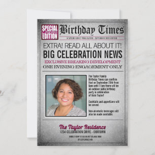 Voorpagina Krant Verjaardagsfeest Uitnodiging