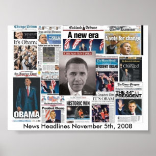 Voorpagina's voor kranten op 5 november 2008 poster