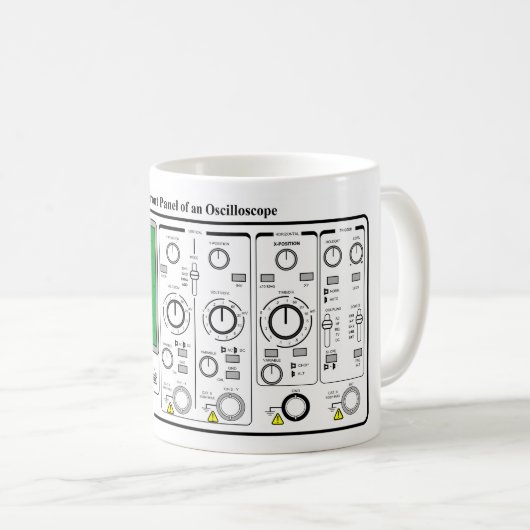Voorpaneel van een Oscilloscope-spanningstest Koffiemok (Voorkant rechts)