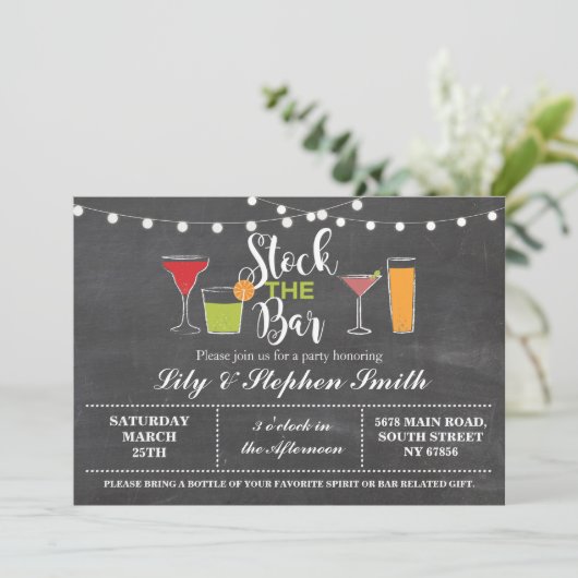 Voorraad De Bar Chalk Verloving Douche Uitnodiging (Staand voorkant)