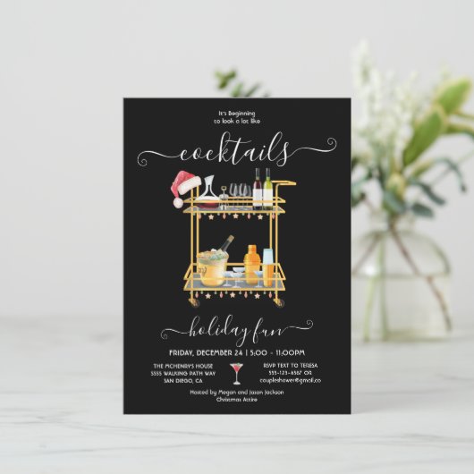 Voorraad de Bar Cocktail bar winkelwagen Kerstfees Kaart (Staand voorkant)