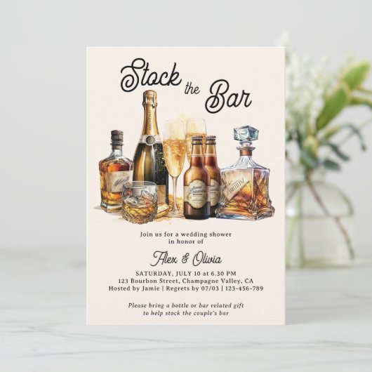 Voorraad de Bar Koppels Bruiloft Douche Kaart (Staand voorkant)